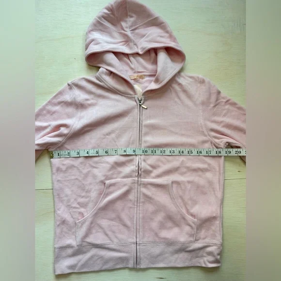 VTG F21 Light Baby Pink Velour Zip up Track Jacket Hoodie L - Picture 4 of 9